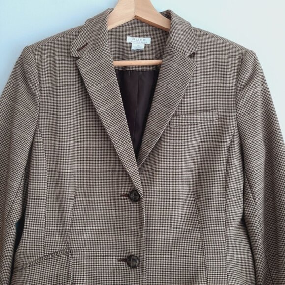 PURE Alfred Sung Plaid Houndstooth Blazer Jacket Tan Cream Sz S - Picture 2 of 15